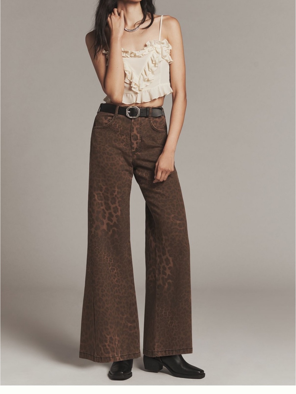 Pilcro Leopard Mid-Rise Flare Jeans